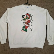 Vintage 80s Disney Mickey Mouse Christmas Sweatshirt Santa Adult Large White