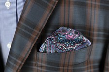 Lord R Colton Masterworks Pocket Square - Purple  Blue Tapestry Silk - 75 New