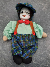 Clown mit Porzellankopf, Stoffkleidung, 34 cm groß, mehrfarbig, 1980er Jahre