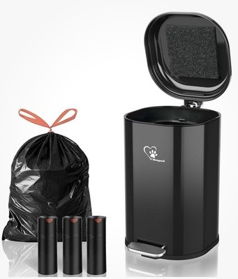 New Steel Large Capacity Dog Waste Poop Trash Can W/ 45 Odor Control Bags