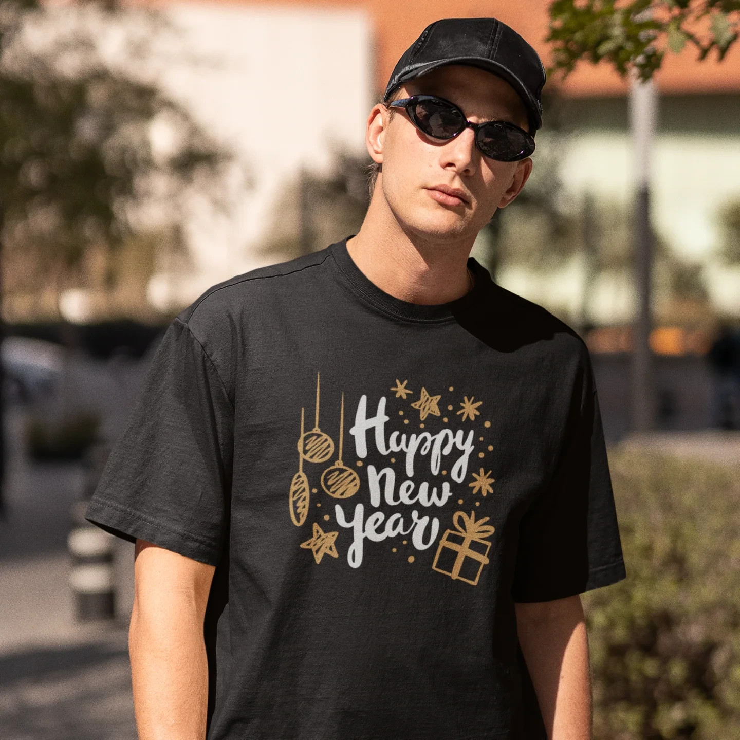 Men new year season special half sleeve comfort fit round neck T-Shirt.