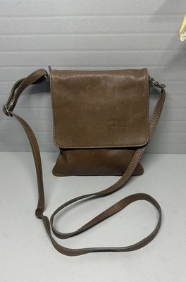 Cute -Vera Pelle Slim Leather Flap Crossbody Bag Brown Small Made in Italy