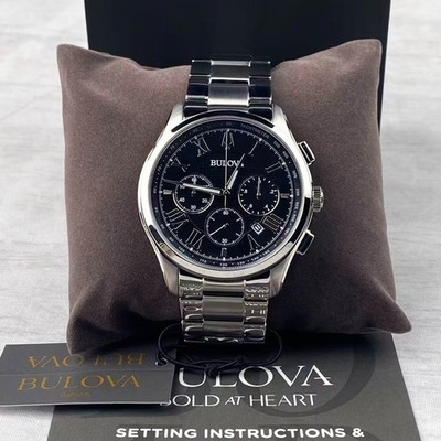 New Bulova Wilton Men's Quartz Watch Black Dial Chronograph 96B288 46 mm