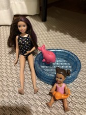Pool Barbie And Baby Doll With Paddling Pool