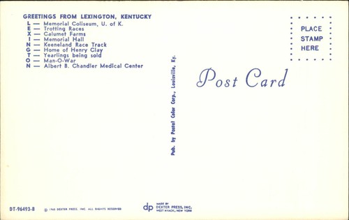Pozdrowienia z Lexington Kentucky vintage duży list chromowana pocztówka c823 - Zdjęcie 2 z 2