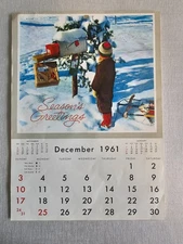 December 1961 Standard Oil gas service station vintage calendar page