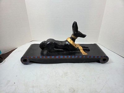 NICE scupture of Anubis laying down /w gold scarf concrete/stone