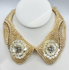 Sally Gee Creations Japan White Satin  Pearl Bead Evening Collar 15  
