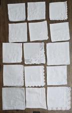 15 VINTAGE WHITE ON WHITE FANCY HANDKERCHIEFS LACE NEEDLEWORK EMBROIDERY OVERLAY