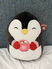 NEW Squishmallows 16  Inch Luna the Christmas 2025 Black Penguin With Hot Cocoa