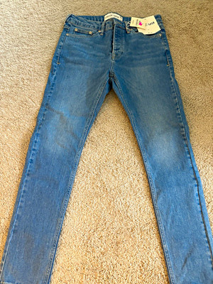 Topman Men's Stretch Tapered Blue Denim Jeans Mid Rise Medium Wash 5-Pocket 32