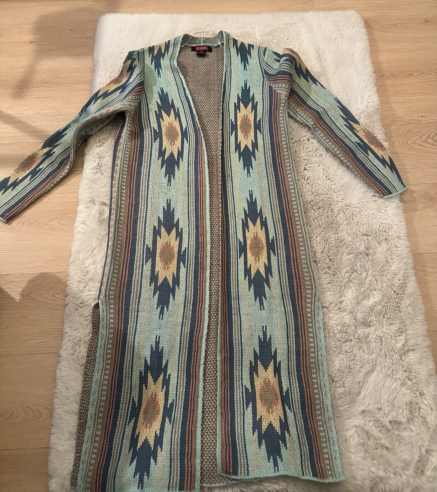 Rock & Roll Cowgirl Southwestern Long Cardigan Duster Coatigan Open Front Knit”