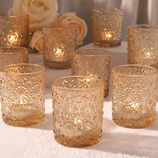 Gold Votive Candle Holder Set of 12, Flower Tea Lights Candles Holders for We...