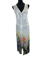 Anthropologie Mermaid Label Ivory Floral Watercolor Button Down Maxi Dress S
