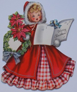 Vintage American Greetings Christmas Card Girl with Songbook Cutout Unused