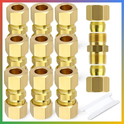 Brass Compression Union Straight Pipe Fitting 3/16 Tube OD 10pc