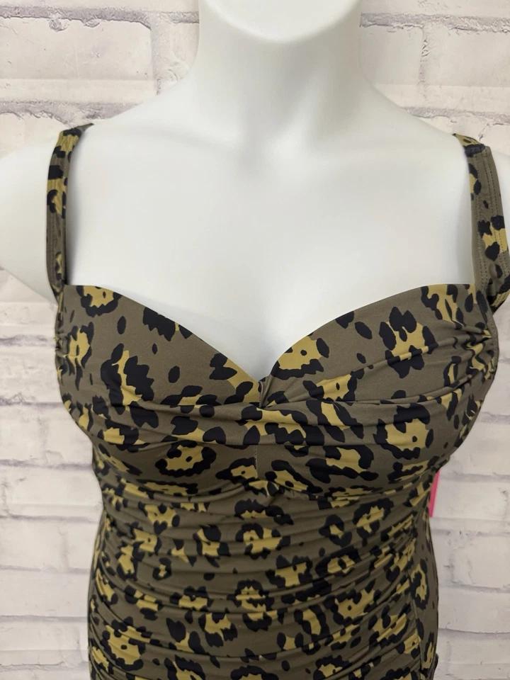 Traje de baño Betsey Johnson XL de una pieza bandeau elegante estampado animal de leopardo nuevo Foto 3 de 4
