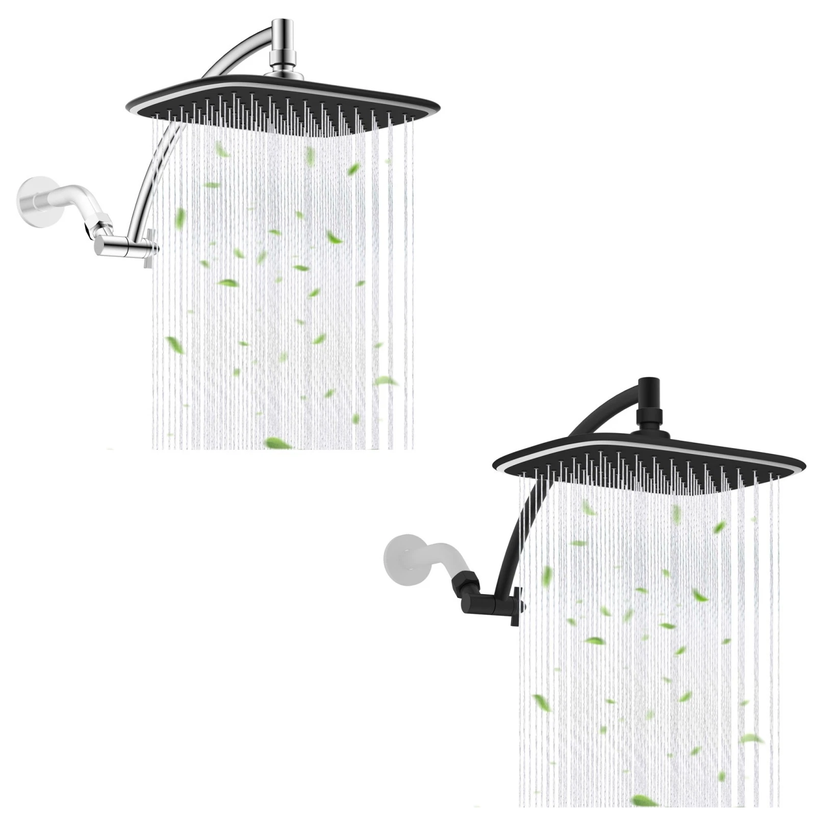 Rain Shower Head with 12" Shower Head Extension Arm Fixed Showerhead Adjustable