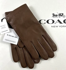 NEW COACH Size S Men's Gloves Dark Saddle Sheep Leather Wool Lined TECH $180