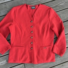 Vtg GEIGER Collections Tyrol Cardigan Womens 44 Austria Wool Red Button Sweater