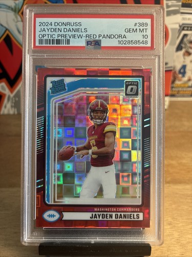 2024 PANINI DONRUSS OPTIC PREVIEW-RED PANDORA #389 JAYDEN DANIELS ROOKIE PSA 10