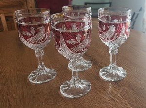 4 Vintage Hofbauer Ruby Red Byrdes Amaris German Crystal Goblets NEW
