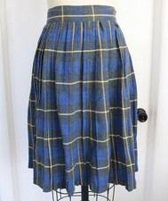 Vintage 50s 60s Blue Colorful Wool Accordion Pleat Check Plaid Full Skirt W24
