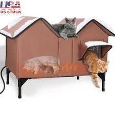 Outdoor Heated Cat House Waterproof Insulated Shelter Feral Cats Cozy Safety New