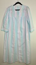 Miss Elaine Women's Size L Pastel Stripe No Closure Embroidered Seersucker Robe