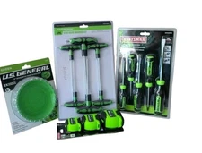 Combination of 4 green hand tool. Hi Vi .Screwdriver/TapeMeasure.Magnetic Holder