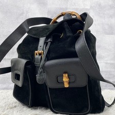 GUCCI Suede Backpack Bamboo Vintage Authentic From Japan