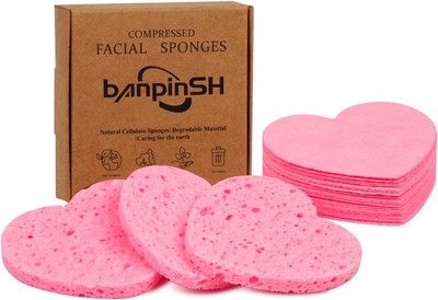 20 Count Heart Shape Compressed Facial Sponges with Case for Travel, PINK 