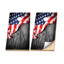 Premium Cornhole Vinyl Wraps - 3M Decal - American Flag Rustic Wood Patriotic US
