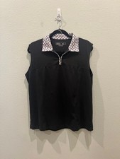 Lady Hagan Hydro-Dri Black with Geometric Print Sleeveless Polo Golf Shirt L