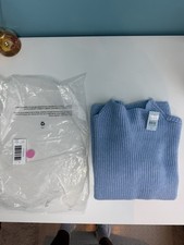 LOFT XXSP Petite Blue Ribbed Knit Sweater Crew Neck NWT