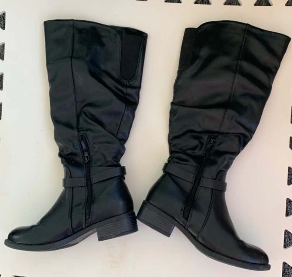 Apt. Botas hasta la rodilla 9 Doctor negras cuero sintético suave cremallera lateral para mujer 6,5 W Foto 4 de 4