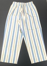ORVIS Linen Blend Stripe Pocket High Rise Wide Leg Pant Women L Made In USA