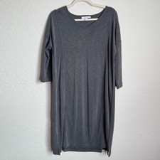 Pure Jill Sand-Washed Gray Tencel Modal 3/4 Sleeve Shift Dress Sz M Minimal