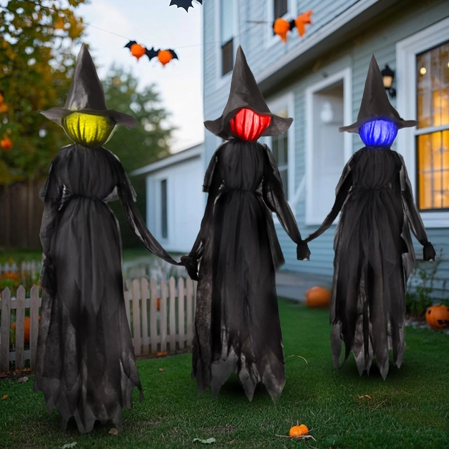 59" 3x Halloween Decorations Outdoor Light-up Witches with Stakes Voice Control