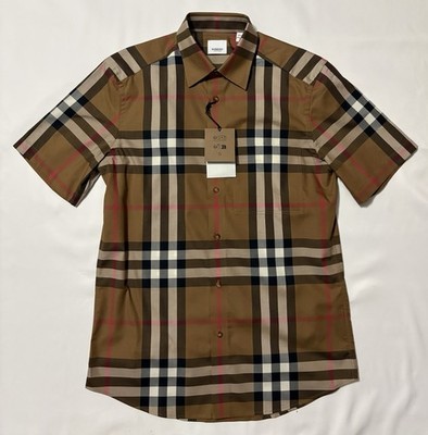 トップス Burberry shirt short sleeve BURBERRY Shirt Taupe Brown IP Check Small A New With Tags | eBay