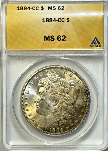 1884-CC MORGAN SILVER DOLLAR $1 – ANACS MS 62 – CARSON CITY CHARACTER!