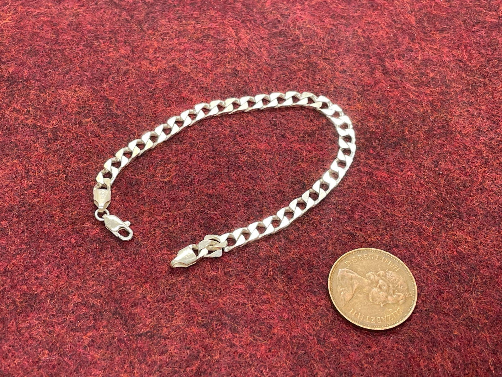 SOLID STERLING SILVER SQUARE FLAT CURB LINK BRACE… - image 1