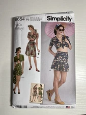 Simplicity 8654 Retro 1940s Top Skirt & Shorts Sewing Pattern 12-20 USED