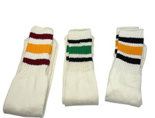 Vintage Pair 22" White Tube Socks 70s 80s Triple Striped Stripes LOT of 3