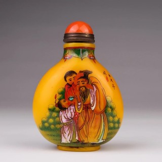 Chinese Yellow Porcelain Snuff Bottle Shou Lao Figure w/ Stopper