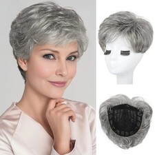 100 Human Hair New Fashion Women's Long Natural Gray Silver Wigs 10In