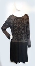 MSSP NWT Knit Sweater Dress Size XL Black & Grey Long Sleeves Pleated Skirt