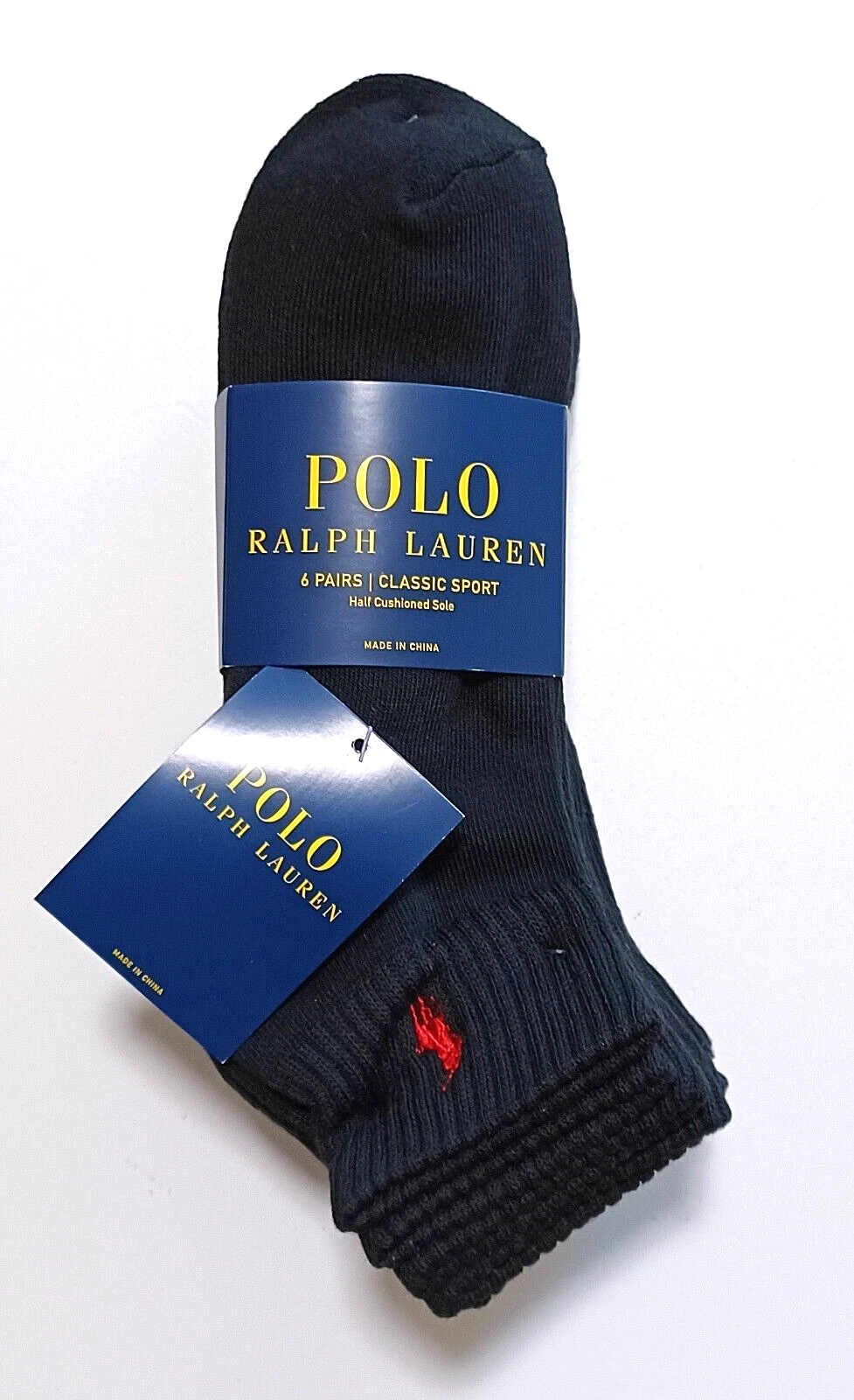 Polo Ralph Lauren Men's Classic Sport Half Cushioned Sole Socks Black w/Red Pony