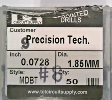 TCT REPOINTED DRILLS MDBT #49 0.0728" DIA 0.472" FLUTE (LOT OF 50)