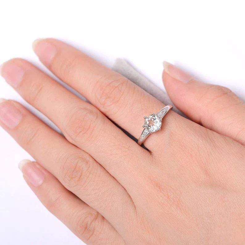 Round cut green amethyst ring sterling silver engagement ring for women - Image 3 of 3